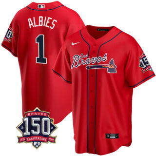 Men's #1 Ozzie Albies Atlanta Braves Los Bravos Red Stitched Jersey Red