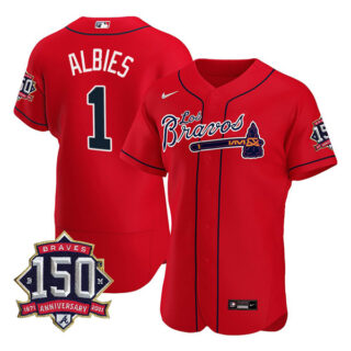 Men's #1 Ozzie Albies Atlanta Braves Los Bravos Red Stitched Jersey Red