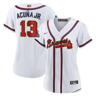 Women's Atlanta Braves Ronald Acuna Jr. 2022 Gold Program White Stitched Jersey