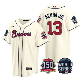 Men's Atlanta Braves Ronald Acuna Jr. 2021 World Series Stitched Jersey Cool Base Cream