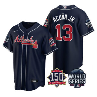 Men's Atlanta Braves Ronald Acuna Jr. 2021 World Series Stitched Jersey Cool Base Navy