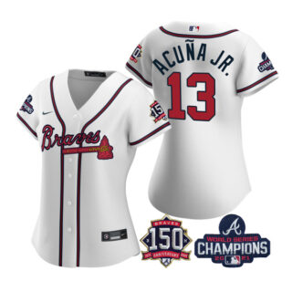 Women's Atlanta Braves Ronald Acuna Jr. 2021 World Series Champions Stitched Jersey White
