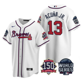 Men's Atlanta Braves Ronald Acuna Jr. 2021 World Series Stitched Jersey Cool Base White Home
