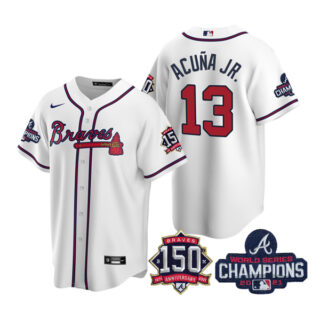 Youth Atlanta Braves Ronald Acuna Jr. 2021 World Series Champions Stitched Jersey Cool Base White Home