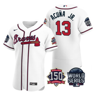 Men's Atlanta Braves Ronald Acuna Jr. 2021 World Series Stitched Jersey Flex Base White Home