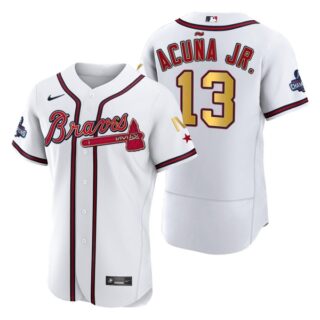 Men's Atlanta Braves Ronald Acuna Jr. 2022 White Gold Program 4-Time World Series Champions Jersey