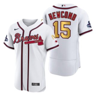 Men's Atlanta Braves Sean Newcomb 2022 White Gold Program 4-Time World Series Champions Jersey