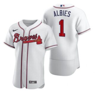 Men's #1 Ozzie Albies Atlanta Braves Flex Base Jersey White