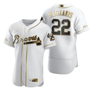 Men's Nick Markakis Atlanta Braves Flex Base Jersey White Golden