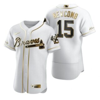 Men's #15 Sean Newcomb Atlanta Braves Flex Base Jersey White Golden