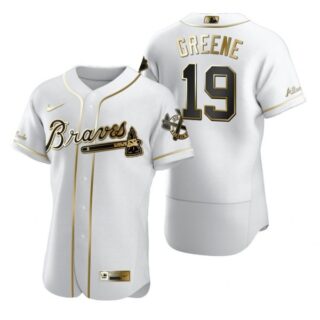 Men's #19 Shane Greene Atlanta Braves Flex Base Jersey White Golden