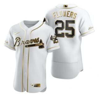Men's Tyler Flowers Atlanta Braves Flex Base Jersey White Golden