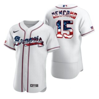 Men's #15 Sean Newcomb Atlanta Braves Flex Base Jersey White Stars