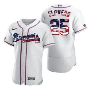 Men's Tyler Flowers Atlanta Braves Flex Base Jersey White Stars