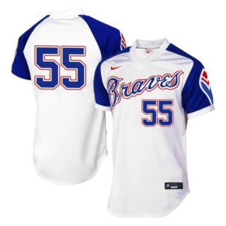 Men's #55 Chris Martin Atlanta Braves Cool Base Jersey White Throwback