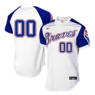 Men's Custom Atlanta Braves Cool Base Jersey White Throwback