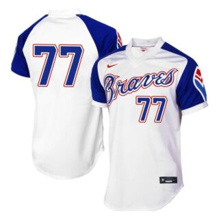 Men's #77 Luke Jackson Atlanta Braves Cool Base Jersey White Throwback