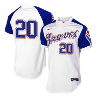 Men's #20 Marcell Ozuna Atlanta Braves Cool Base Jersey White Throwback