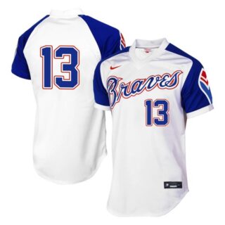Men's #13 Ronald Acuna Jr. Atlanta Braves Cool Base Jersey White Throwback
