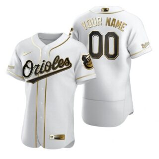 Men's Custom Baltimore Orioles Flex Base Jersey White Golden