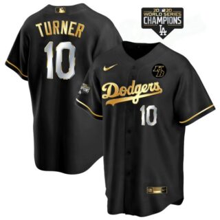 Men's Los Angeles Dodgers Justin Turner Jersey World Series Champions Special Edition Black Golden