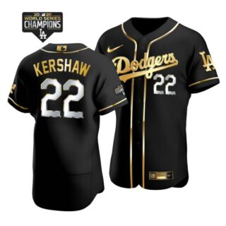 Men's Los Angeles Dodgers Clayton Kershaw Jersey World Series Champions Special Edition Black Golden