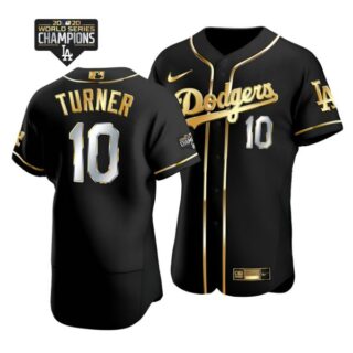 Men's Los Angeles Dodgers Justin Turner Jersey World Series Champions Special Edition Black Golden