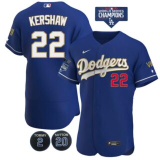 Men's Los Angeles Dodgers Clayton Kershaw Jersey World Series Champions Special Edition Royal Gold
