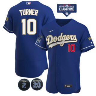 Men's Los Angeles Dodgers Justin Turner Jersey World Series Champions Special Edition Royal Gold