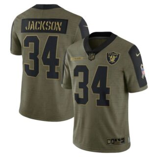 Men's #34 Bo Jackson Las Vegas Raiders Olive 2021 Salute To Service Limited Jersey