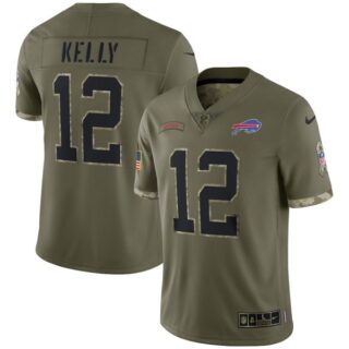Youth Jim Kelly Buffalo Bills Olive 2022 Salute To Service Jersey Stitched