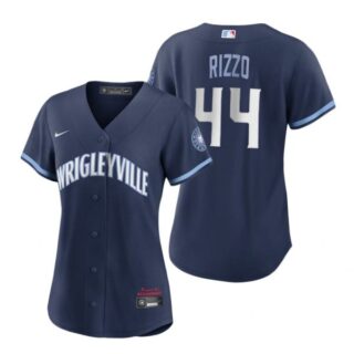 Women Chicago Cubs Anthony Rizzo City Connect Wrigleyville Jersey Navy Stitched