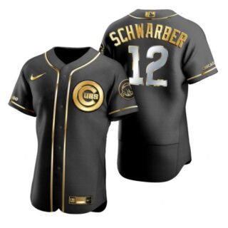 Men's Kyle Schwarber Chicago Cubs Flex Base Jersey Black Golden