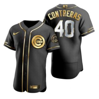 Men's Willson Contreras Chicago Cubs Flex Base Jersey Black Golden