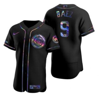 Men's Javier Baez Chicago Cubs Flex Base Jersey Black Holographic
