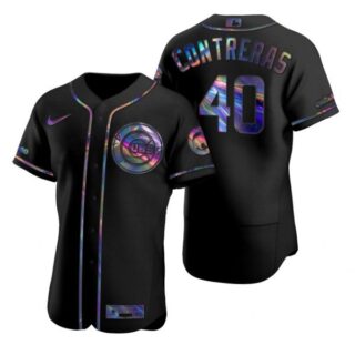 Men's Willson Contreras Chicago Cubs Flex Base Jersey Black Holographic