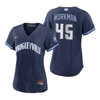 Women Chicago Cubs Brandon Workman City Connect Wrigleyville Jersey Navy Stitched