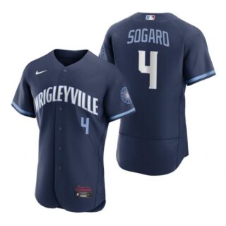 Men's - Flex Base Chicago Cubs Eric Sogard City Connect Wrigleyville Jersey Navy Stitched