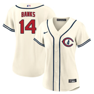 Women's Chicago Cubs Ernie Banks 2022 Field of Dreams Cream Stitched Jersey With Name