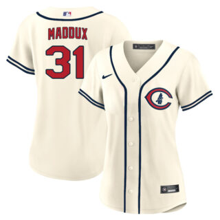 Women's Chicago Cubs Greg Maddux 2022 Field of Dreams Cream Stitched Jersey With Name