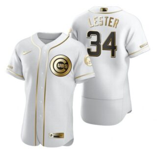 Men's Jon Lester Chicago Cubs Flex Base Jersey White Golden