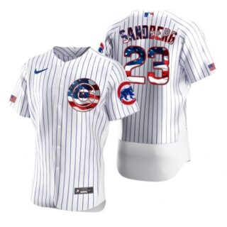 Men's Ryne Sandberg Chicago Cubs Flex Base Jersey White Stars