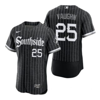 Men's Flex Base Chicago White Sox Andrew Vaughn 2021 City Connect Southside Jersey Black Stitched