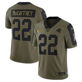 Men's #22 Christian McCaffrey Carolina Panthers Olive 2021 Salute To Service Limited Jersey
