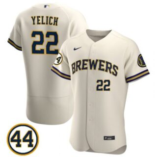 Men's #22 Christian Yelich Milwaukee Brewers Cream Jersey Flex Base Cream