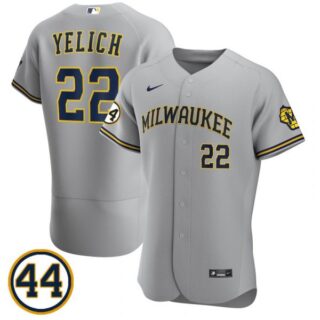Men's #22 Christian Yelich Milwaukee Brewers Cream Jersey Flex Base Gray