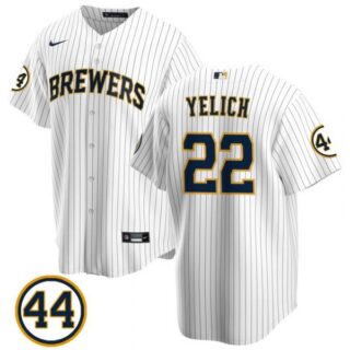 Men's #22 Christian Yelich Milwaukee Brewers Navy Jersey Cool Base White