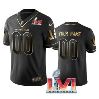 Men's Custom Cincinnati Bengals 2022 Super Bowl LVI Black Golden Stitched Jersey