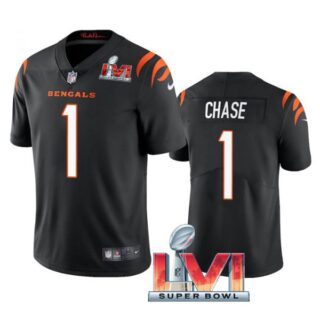 Men's Ja'Marr Chase Cincinnati Bengals 2022 Super Bowl LVI Vapor Limited Stitched Jersey Black