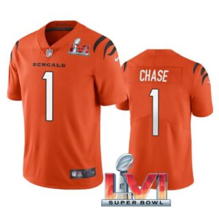 Men's Ja'Marr Chase Cincinnati Bengals 2022 Super Bowl LVI Vapor Limited Stitched Jersey Orange